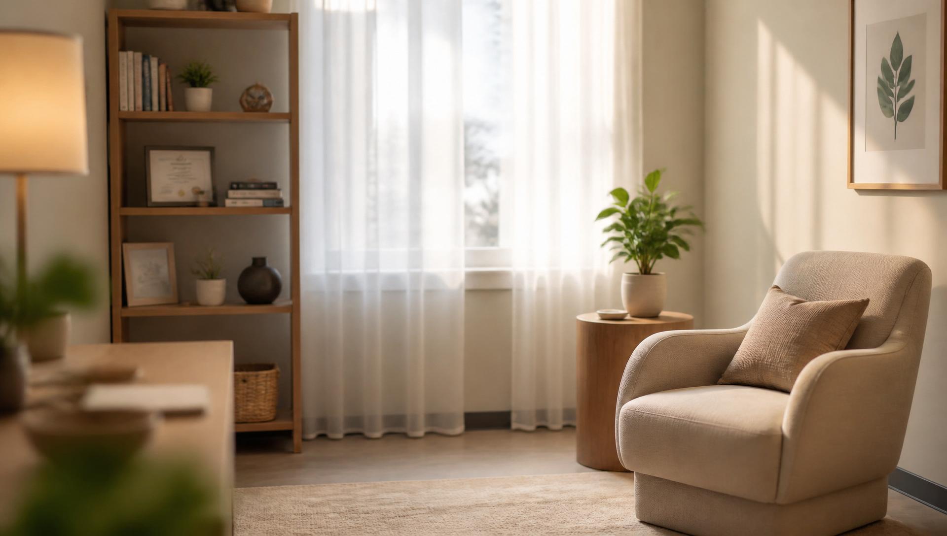 Calming therapy office with soft natural light
